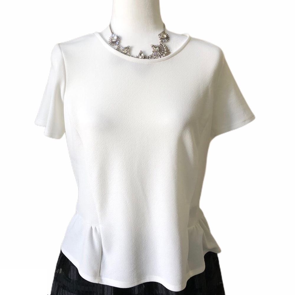 Bar III Textured Peplum Top White -Size L - NWT - Picture 1 of 6